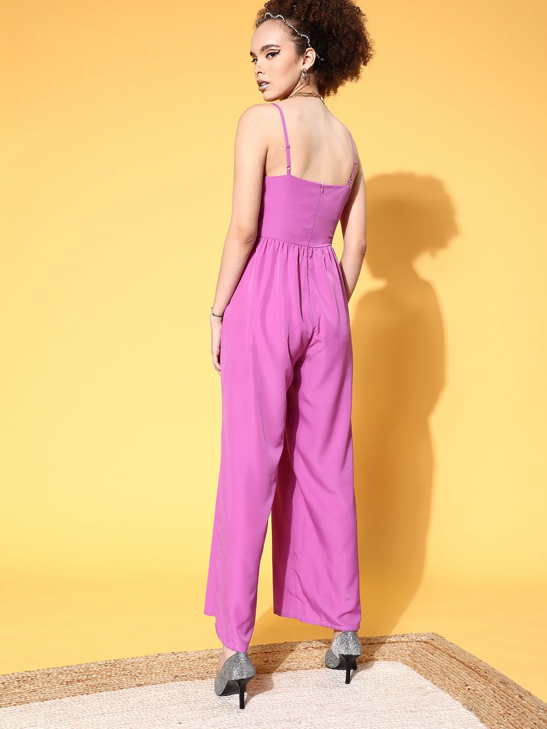 Berrylush Women Lavender Solid Ruched Basic Jumpsuit