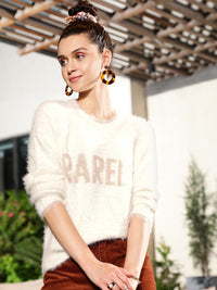 STREET 9 Women Cream-Coloured Typography Pullover