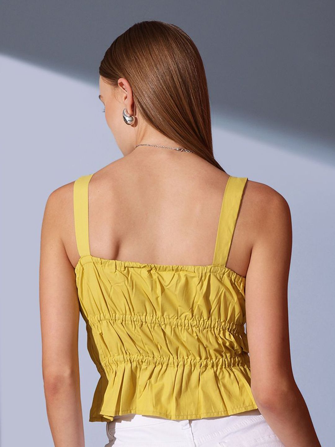 STREET 9 Sleeveless Pure Cotton Cinched Waist Crop Top