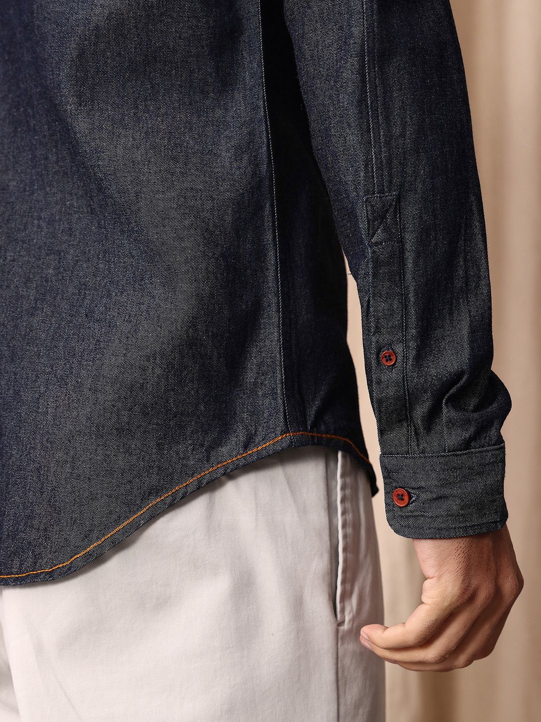 Mr Bowerbird Pure Cotton Tailored Fit Floral Embroidered Denim Casual Shirt