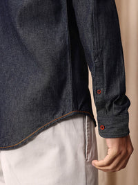 Mr Bowerbird Pure Cotton Tailored Fit Floral Embroidered Denim Casual Shirt