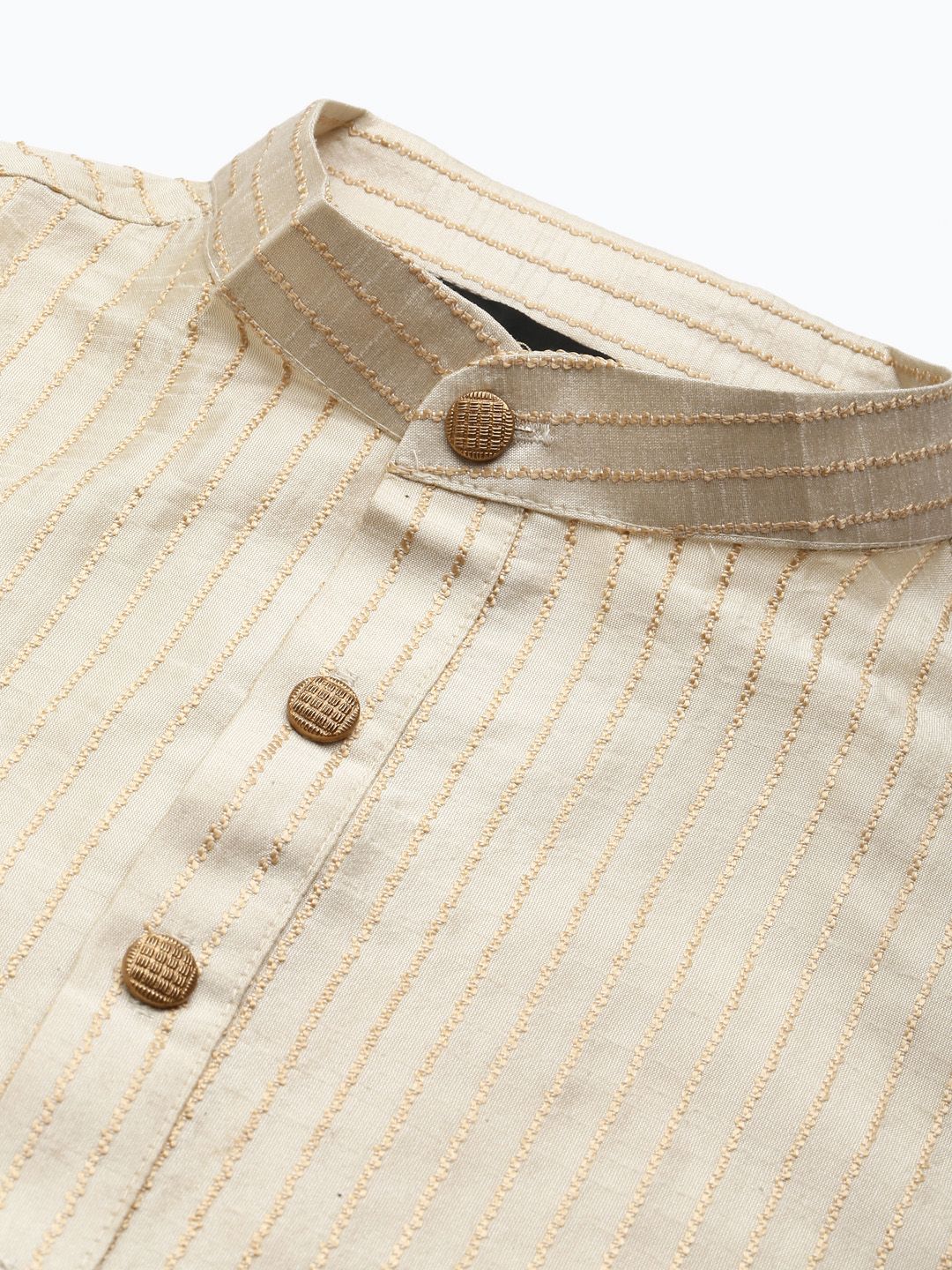 SOJANYA Kurta Lelaki Berwarna Krim & Hijau Limau dengan Jaket Churidar & Nehru