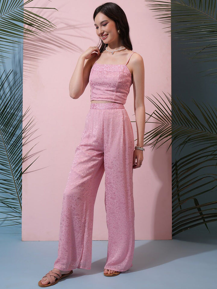 Tokyo Talkies Pink Crop Top & Mid-Rise Trouser
