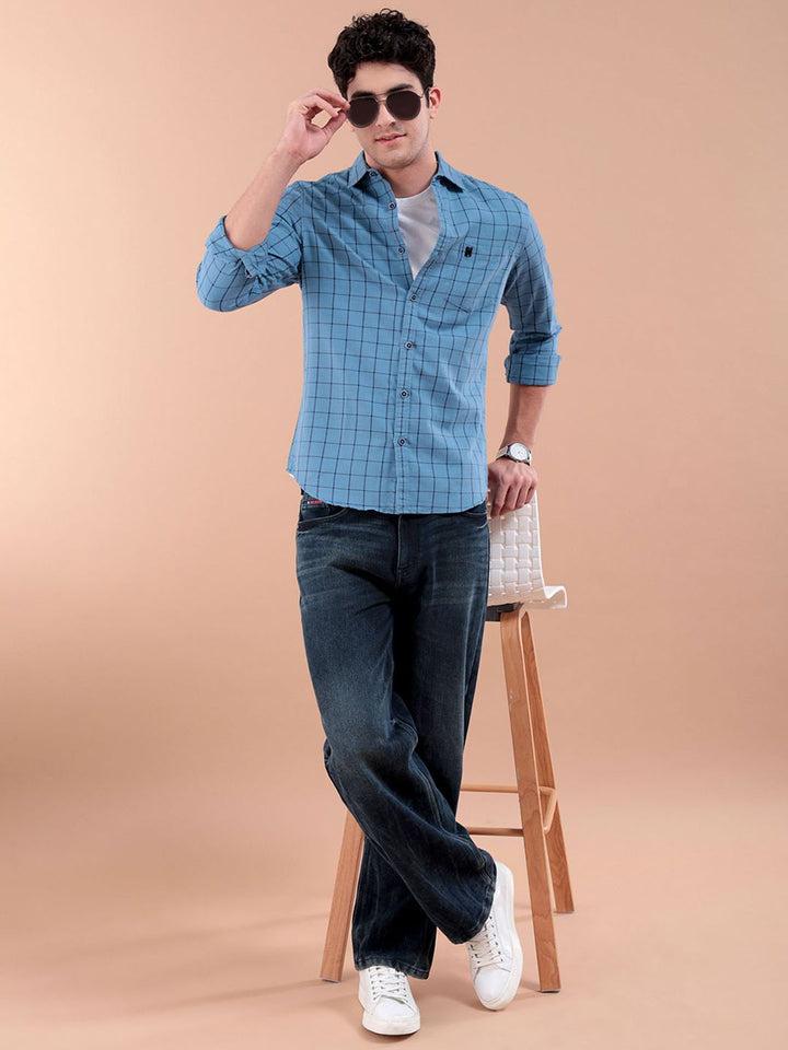 The Indian Garage Co Checked Pure Cotton Casual T-Shirt
