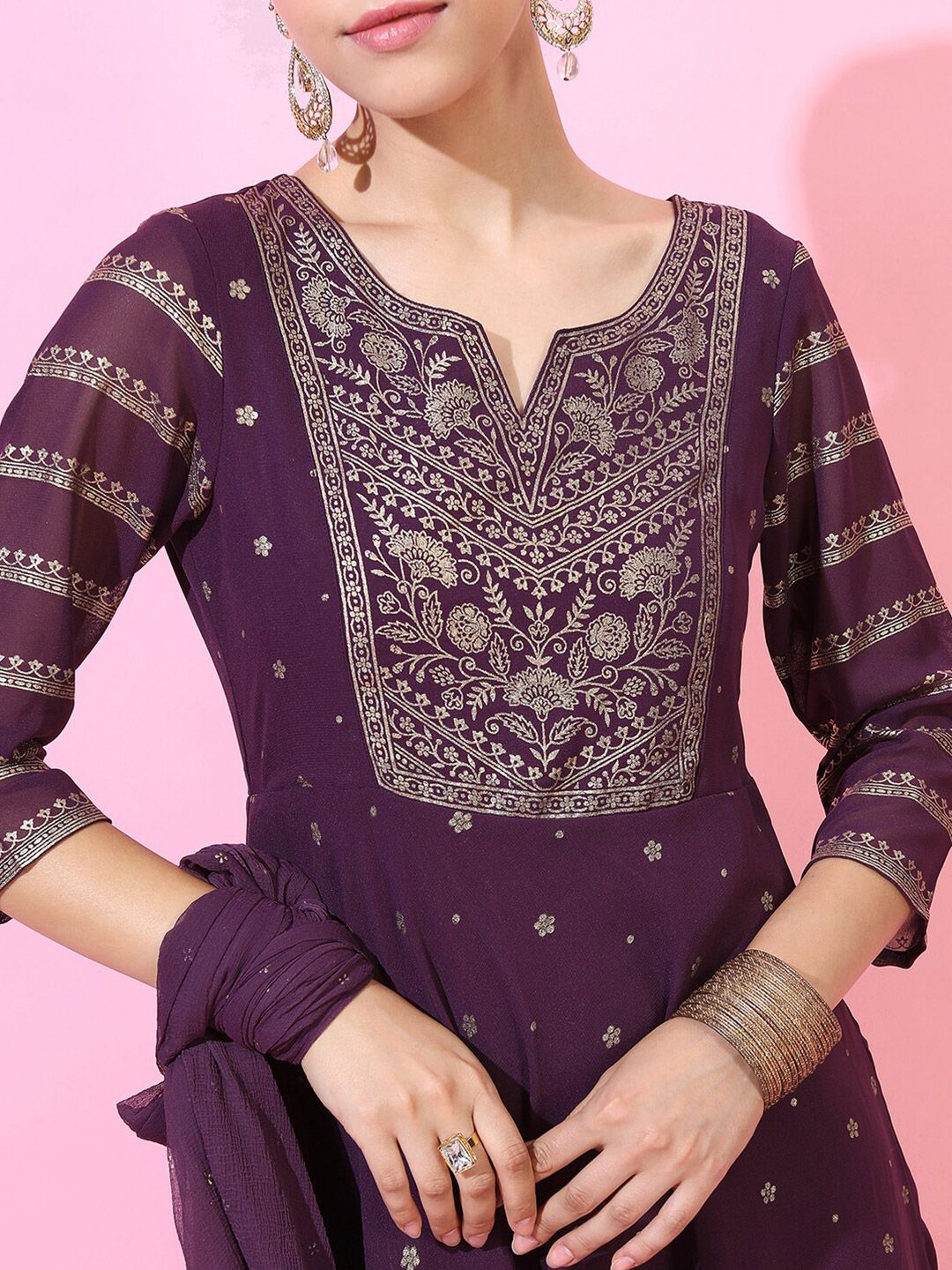 Vishudh Women Purple Printed Maxi Dress With Dupatta