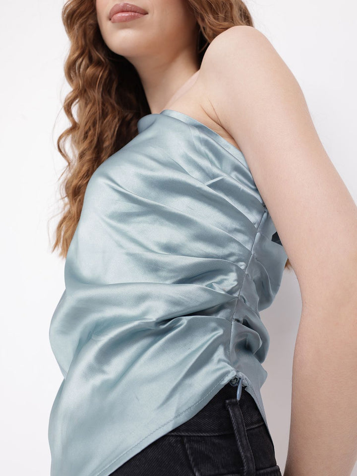 DressBerry High-Low Drama Ruched Satin Top