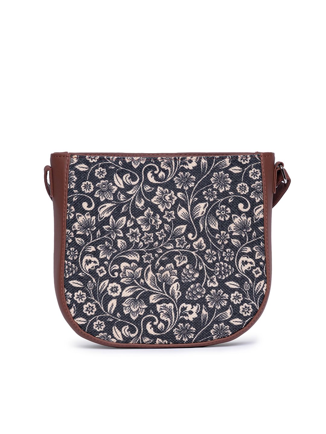 ZOUK Women Black & Brown Floral Printed Structured Sling Bag