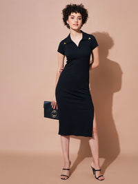 SASSAFRAS BASICS Shirt Collar Sheath Midi Dress