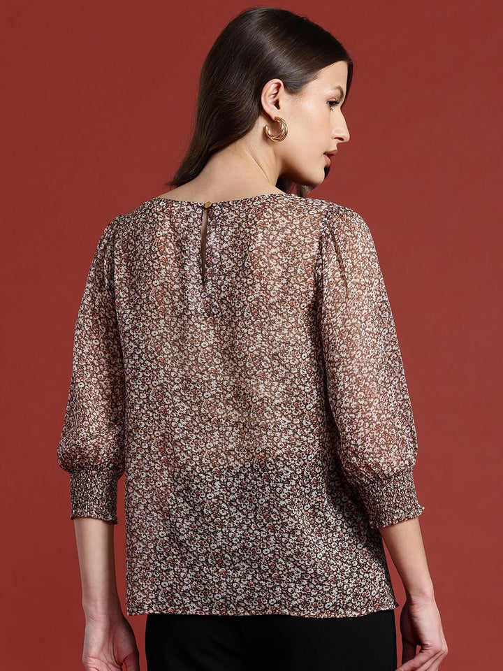 all about you Micro Ditsy Print Puff Sleeve Sheer Top