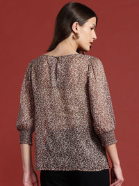 all about you Micro Ditsy Print Puff Sleeve Sheer Top