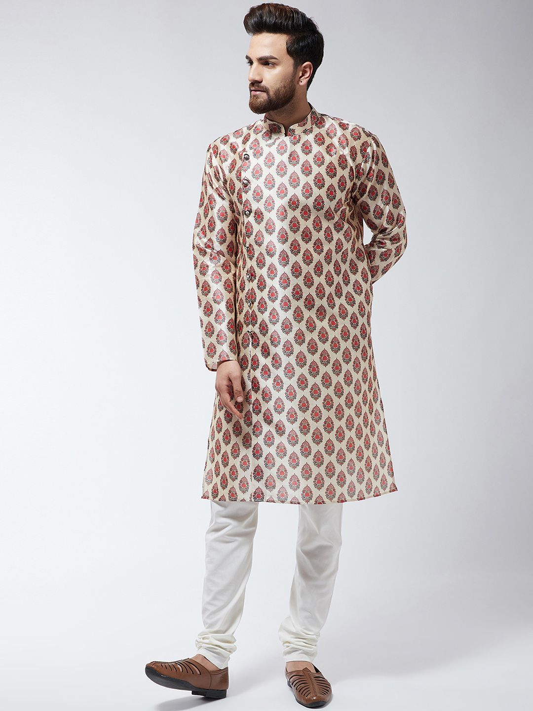 SOJANYA Men Red & Beige Printed Straight Kurta