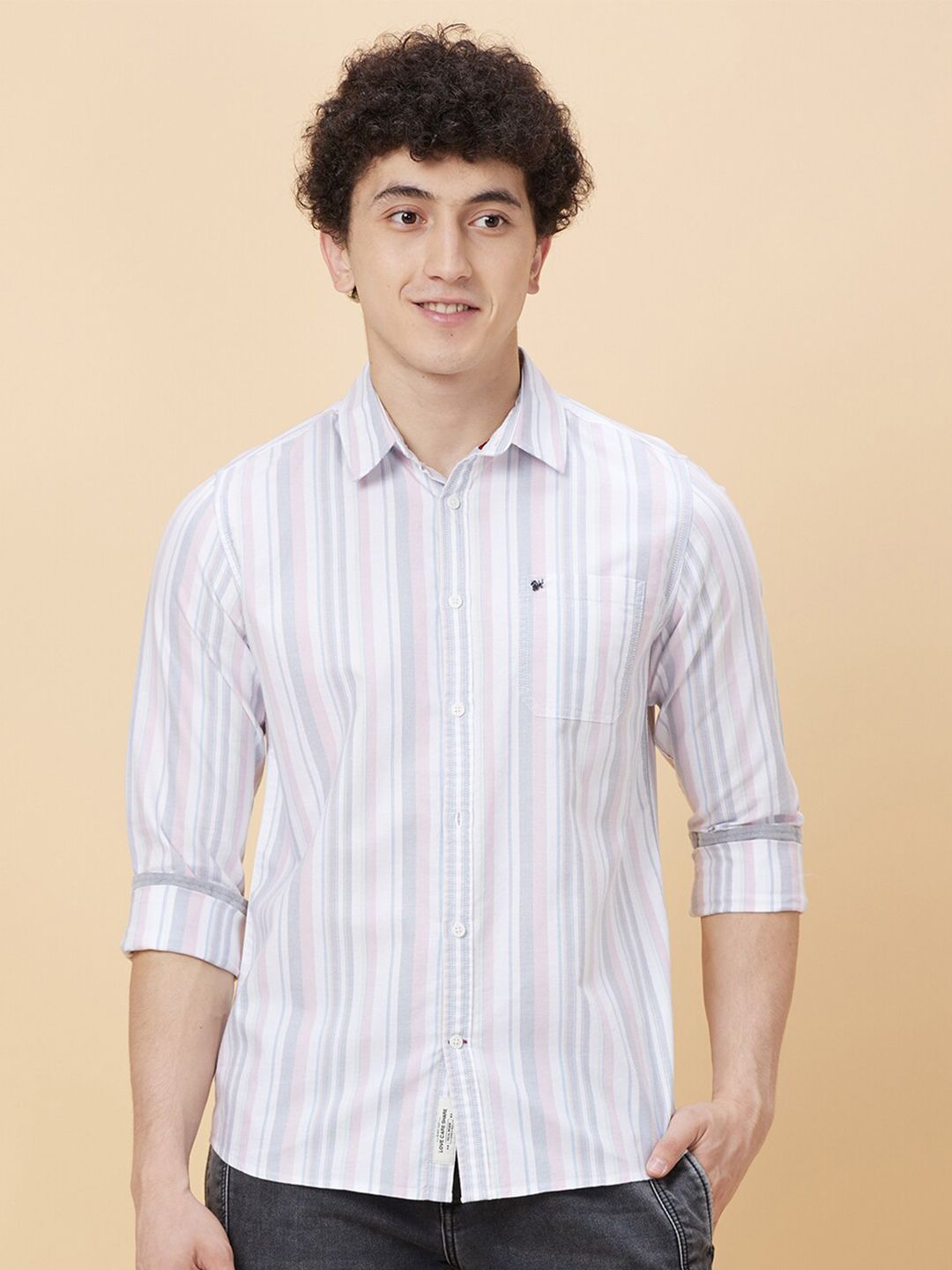 Being Human Striped Cotton Spread Collar Slim Fit Casual Shirt