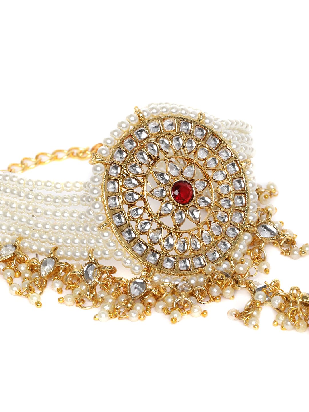 Zaveri Mutiara Berton Emas &amp; Putih Kundan &amp; Gelang Cincin Bertampal Mutiara