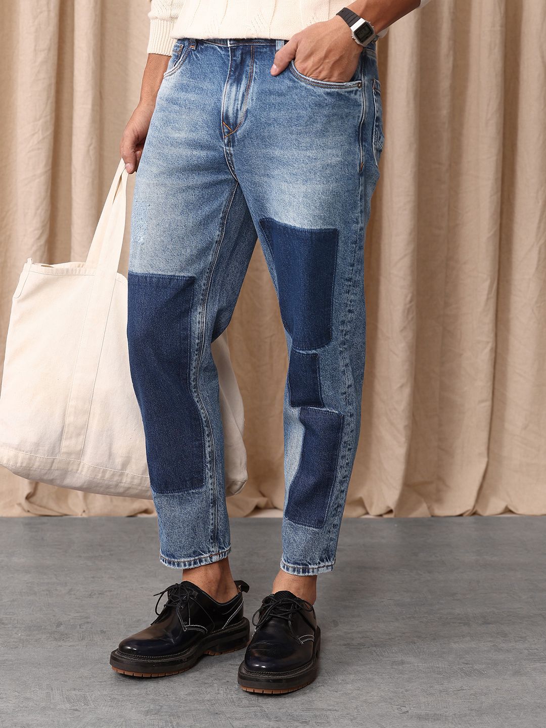 Mr Bowerbird Men Tapered Cropped Heavy Fade Stretchable Jeans