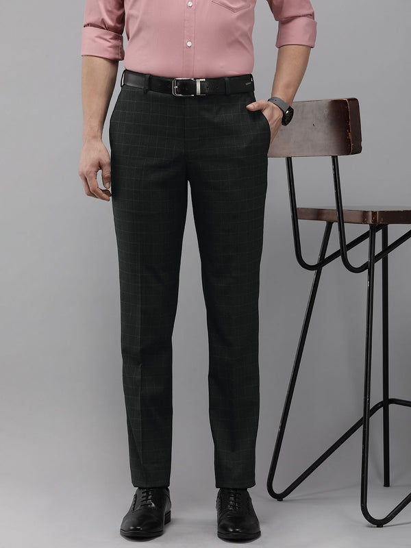 Park Avenue Men Checked Smart Low-Rise Formal Trousers
