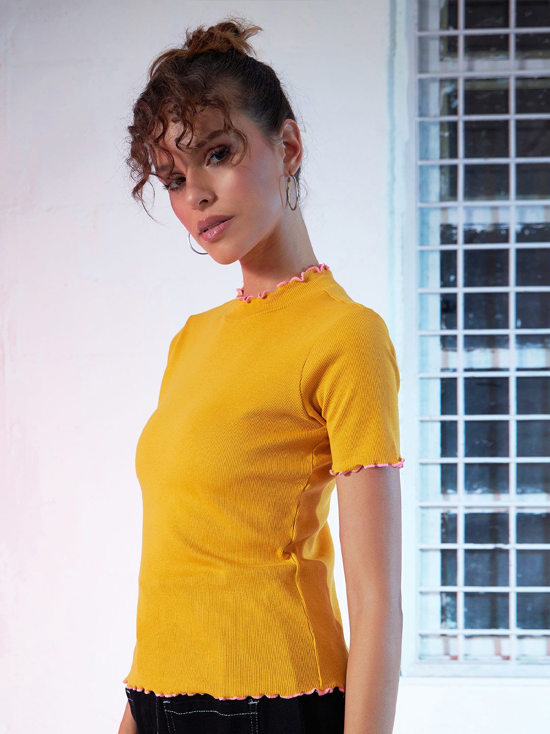 SASSAFRAS Mustard Yellow High-Neck Top
