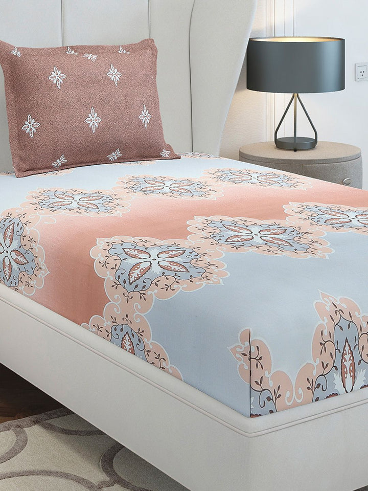 Monte Carlo Brown & Grey Ethnic Motifs Cotton 144 TC Single Bedsheet Set-2.29 m x 1.52 m