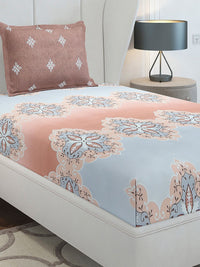 Monte Carlo Brown & Grey Ethnic Motifs Cotton 144 TC Single Bedsheet Set-2.29 m x 1.52 m