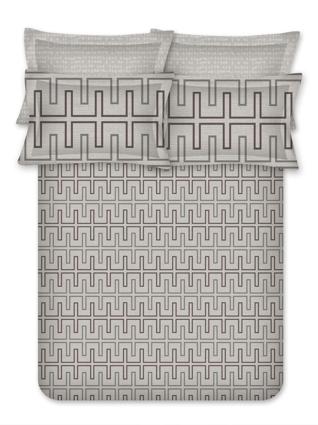 BOMBAY DYEING Reverie Grey Pure Cotton 300 TC King Bedsheet with 4 Pillow Covers