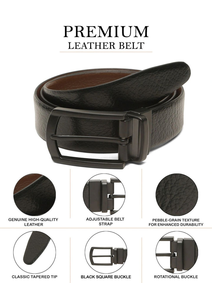 Teakwood Leathers Men Textured Leather Reversible Belt
