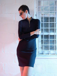 SASSAFRAS Black High Neck Long Sleeve Sheath Dress