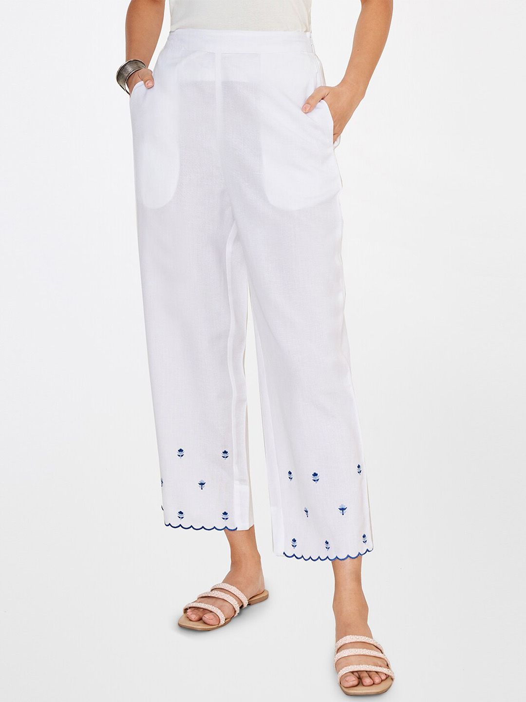 Global Desi Women Embroidered Straight Fit Trousers