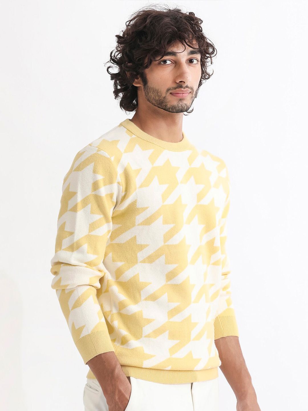 RARE RABBIT Men Honder Crew Neck Abstract Printed Sweater