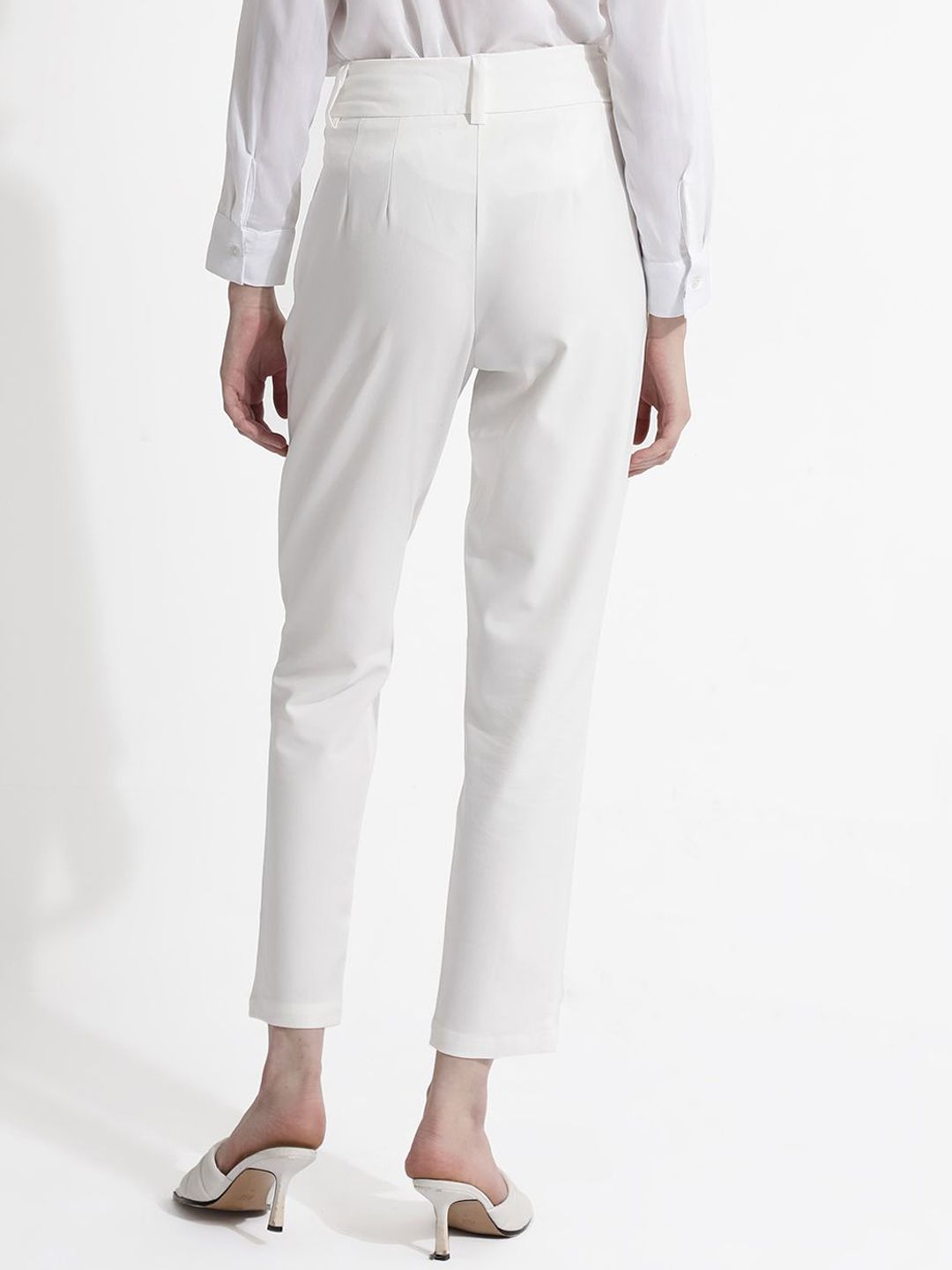 RAREISM Women Comfort Tapered Fit High-Rise Pleated Cotton Peg Formal Trousers