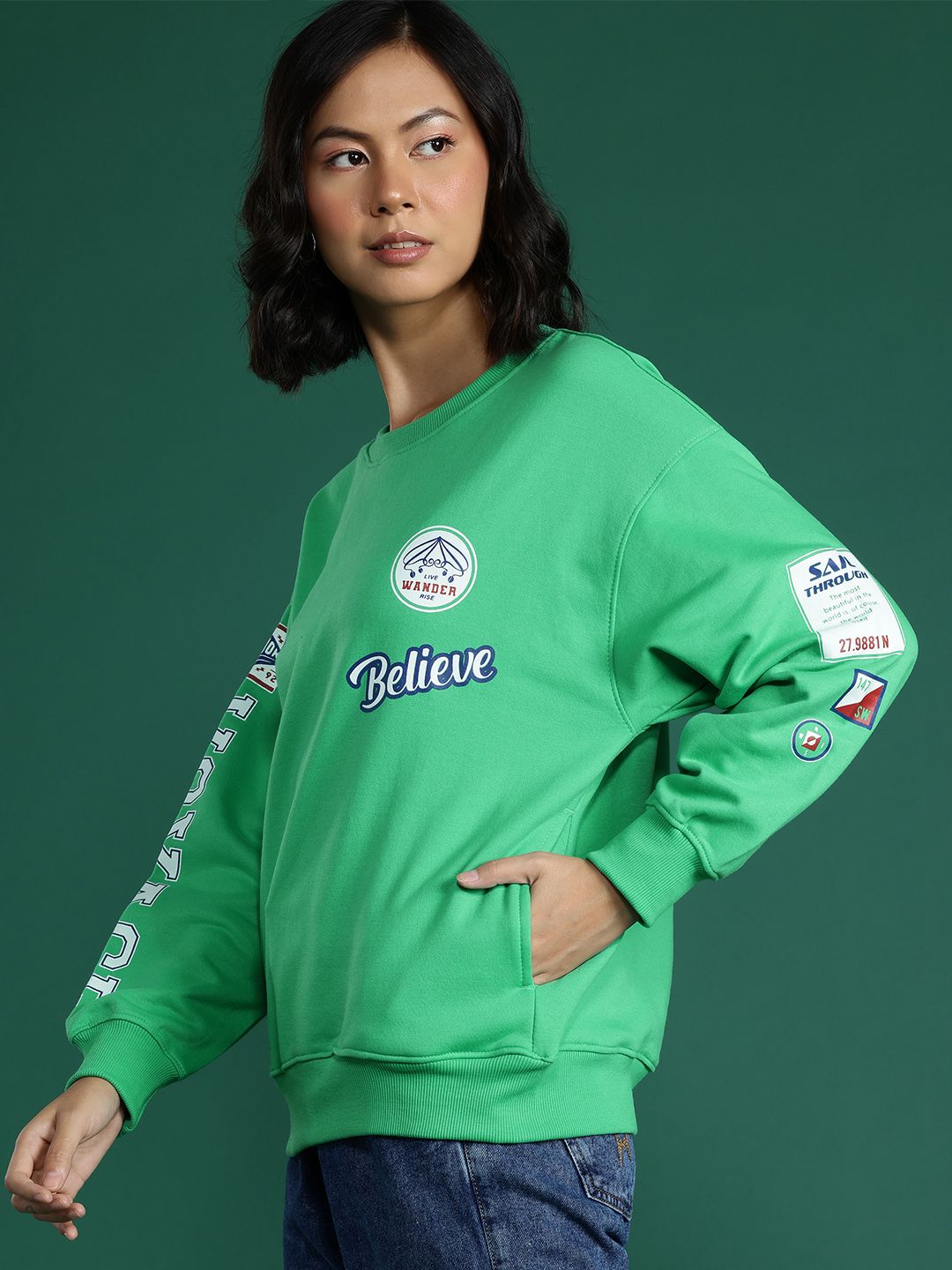 DressBerry Typography Printed Drop-Shoulder Sleeve Sweatshirt