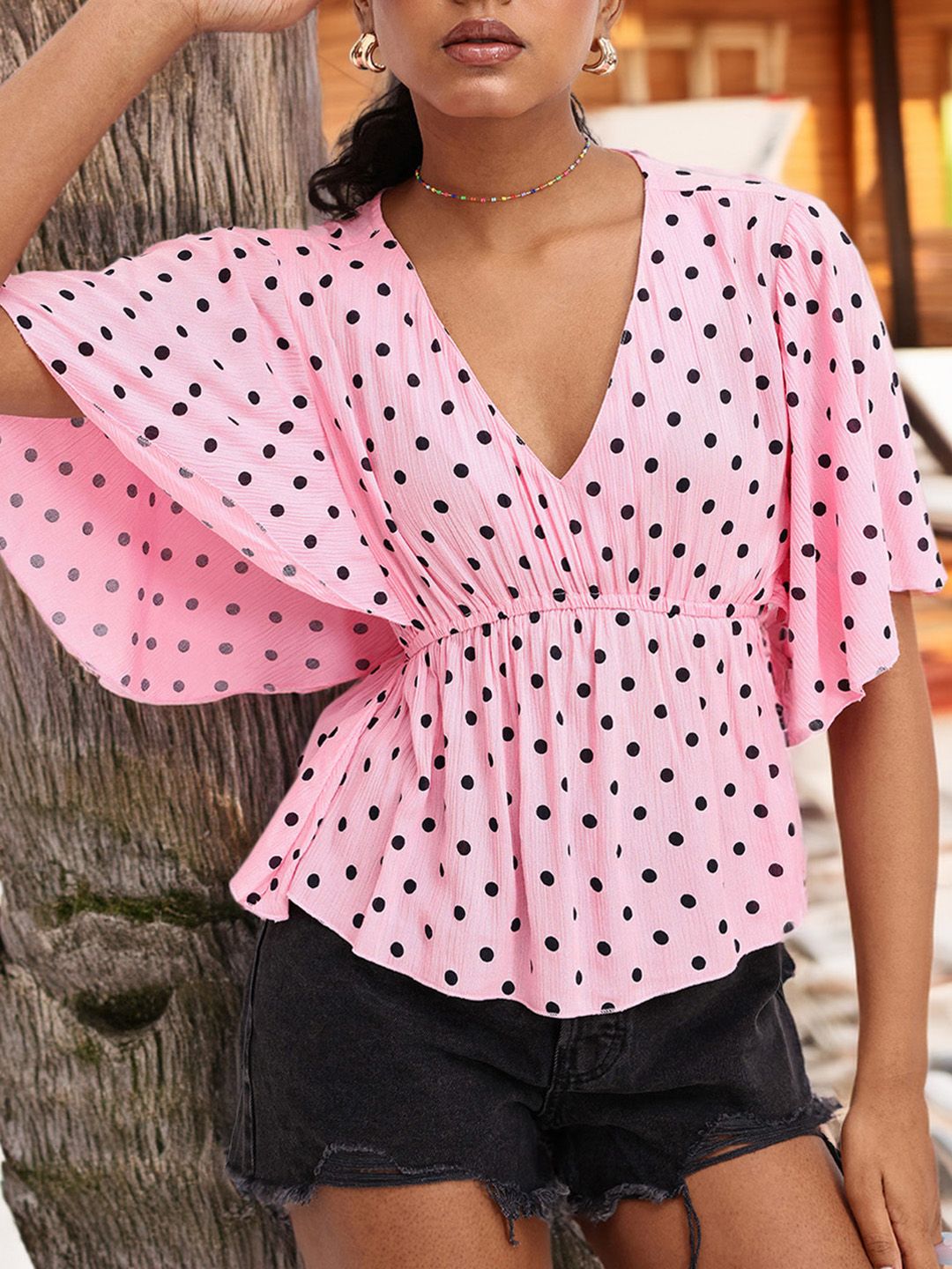 DressBerry Retro Replay Polka Dot Empire Style Top