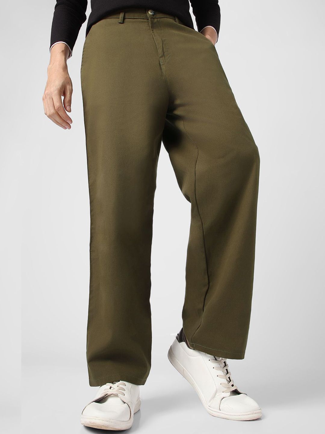 Urbano Fashion Men's Dark Loose Baggy Fit Non-Stretchable Solid Chino Trousers