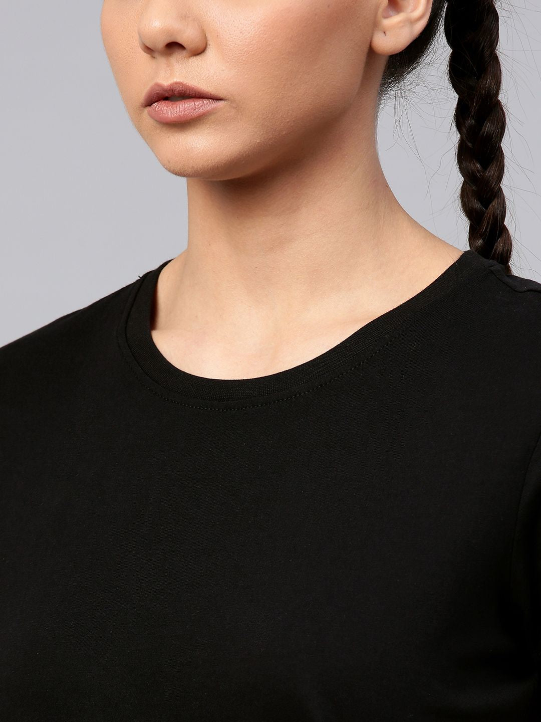 HRX by Hrithik Roshan Women Black Net Cotton T-shirt