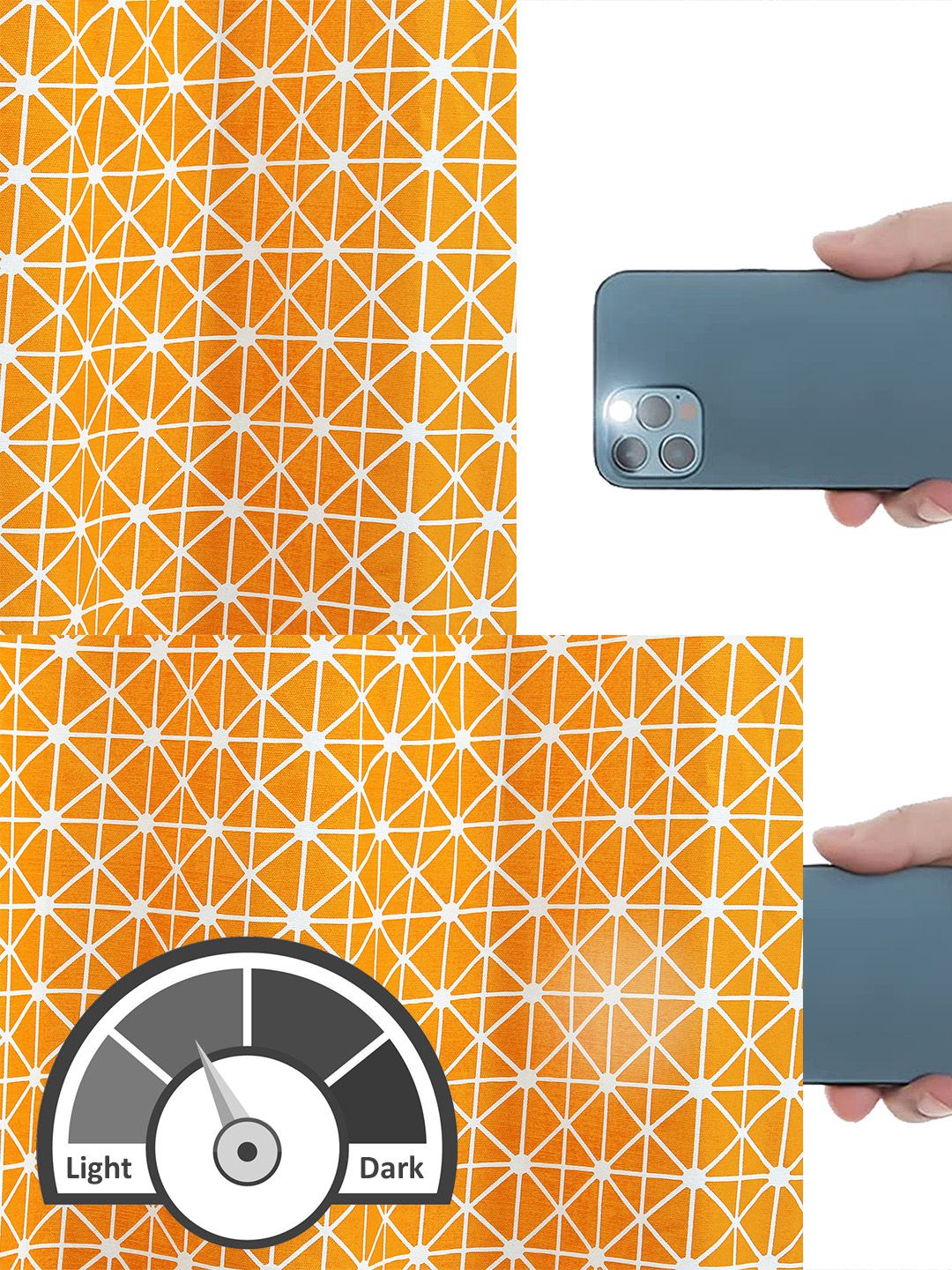 Story@home Orange & White Geometric Room Darkening Window Curtain