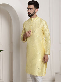 SOJANYA Men Yellow Embellished Mirror Work Kurta