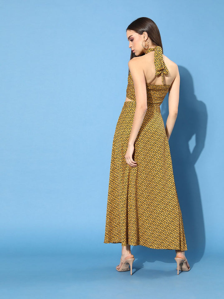 Berrylush Women Bright Yellow Animal Printed Dress