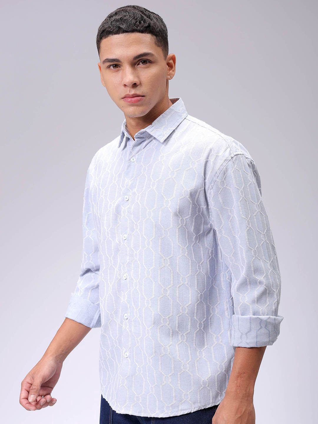 The Indian Garage Co Men Relaxed Fit Dobby Textured Resortwear Shirt