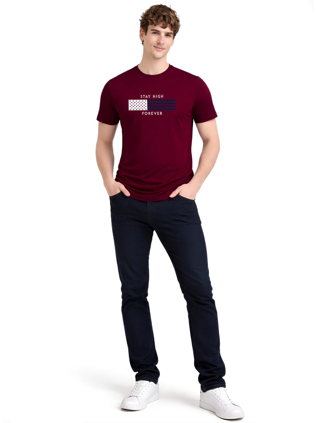 ADRO Typography Printed Round Neck Short Sleeves Regular Fit Pure Cotton T-shirt