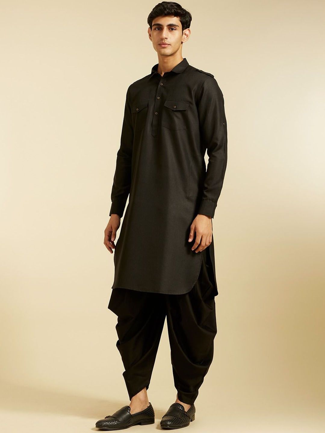 Diwas by Manyavar Shirt Collar Cuffed Sleeves Pathani Kurta