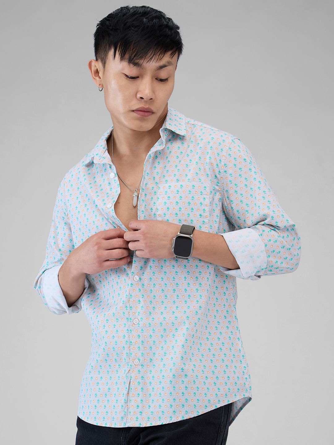 VASTRADO Men Classic Cutaway Collar Conversational Printed Cotton Slim Fit Casual Shirt