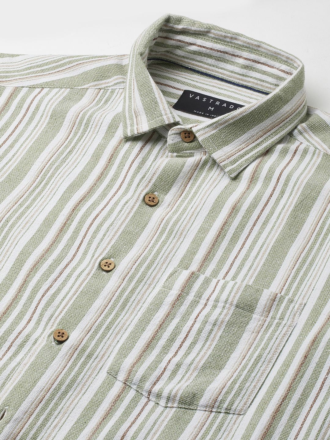 VASTRADO Men Classic Fit Spread Collar Vertical Striped Cotton Casual Shirt