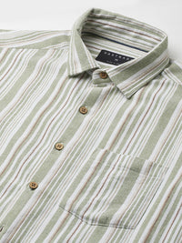 VASTRADO Men Classic Fit Spread Collar Vertical Striped Cotton Casual Shirt