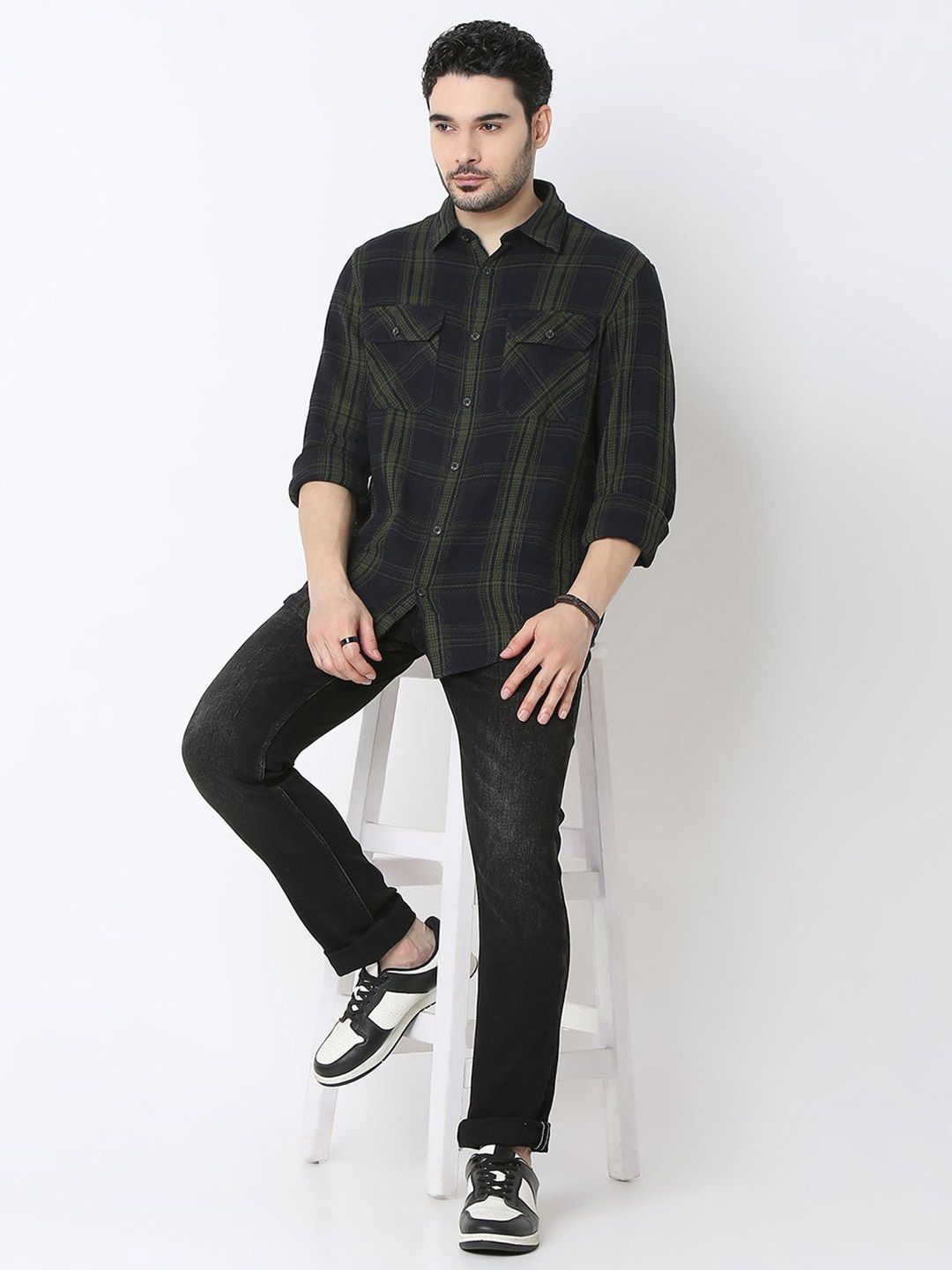 SPYKAR Men Slim Fit Spread Collar Tartan Checked Cotton Casual Shirt