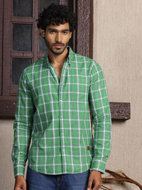 Thomas Scott Standard Slim Fit Tartan Checks Pure Cotton Casual Shirt