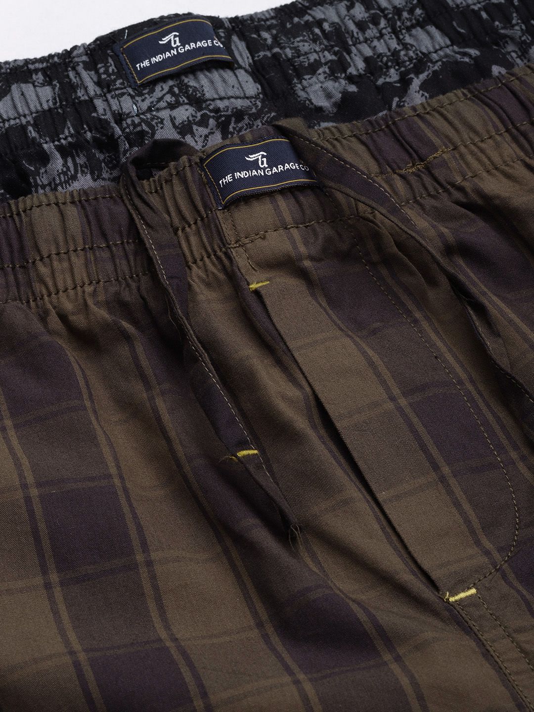 The Indian Garage Co Men Olive Green & Black Set of 2 Cotton Boxers
