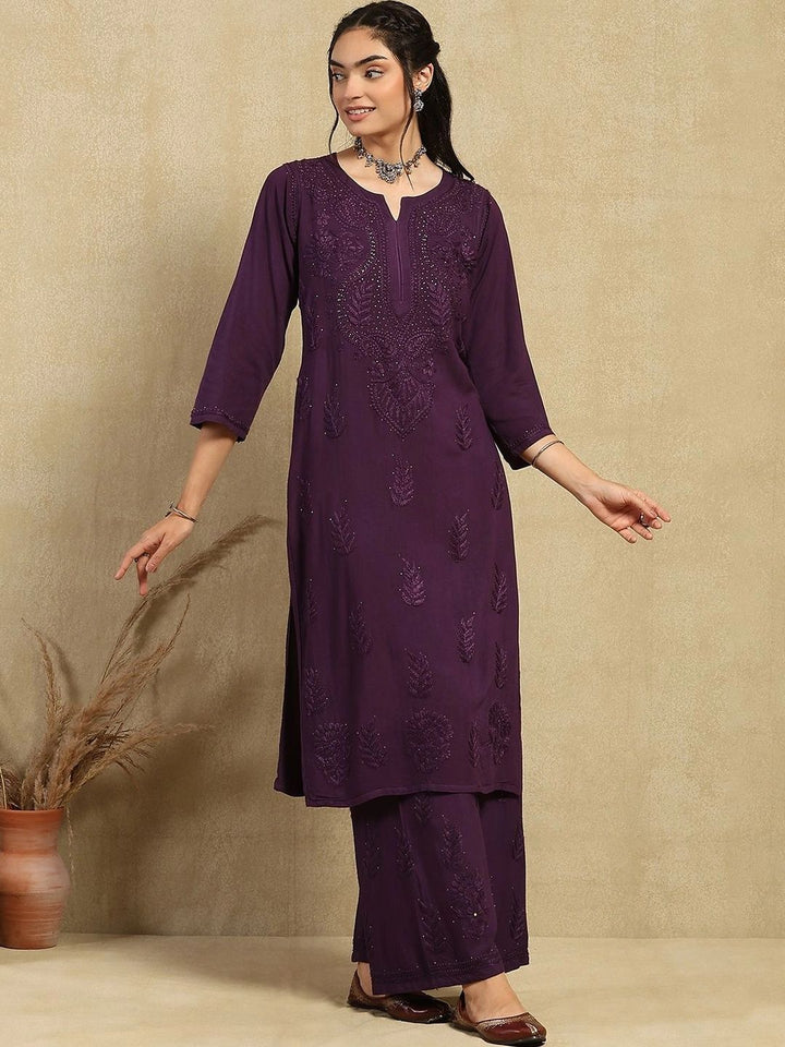 Rumah Chikankari Kurta Chikankari Biasa Wanita dengan Seluar