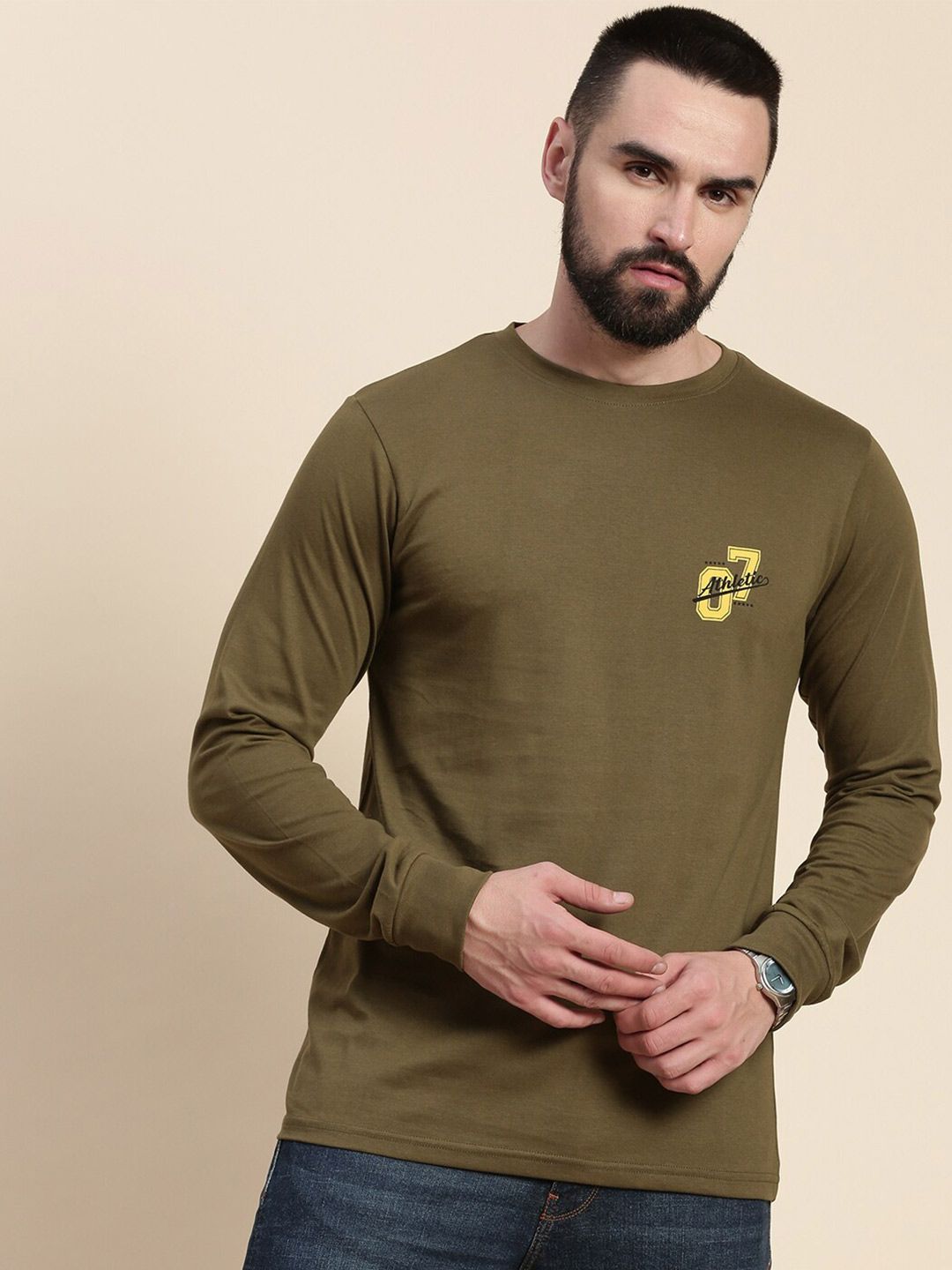 DILLINGER Typography Printed Round Neck Long Sleeves Pure Cotton T-shirt