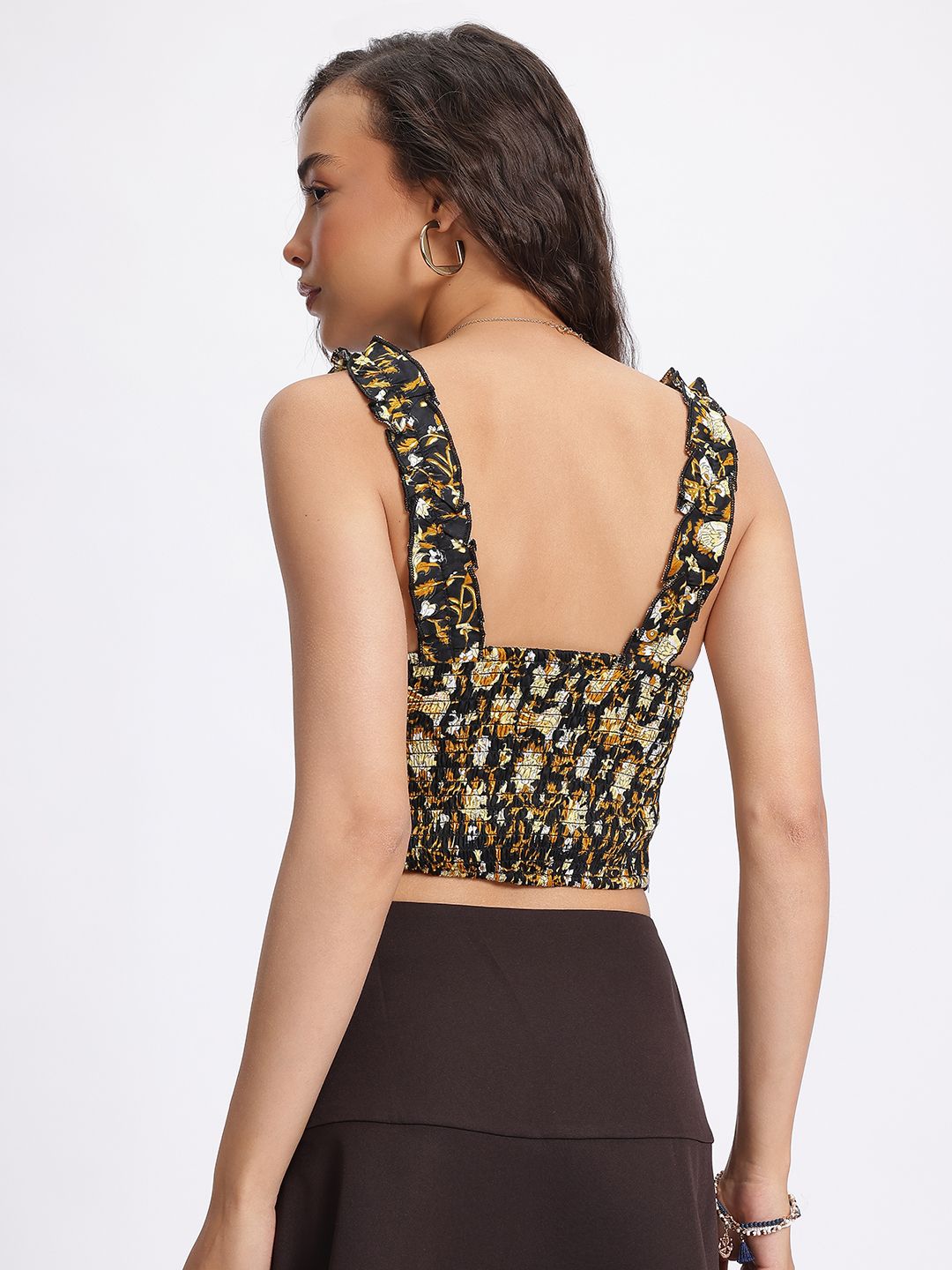 DressBerry Modern Muse Printed Ruffles Straps Crop Top