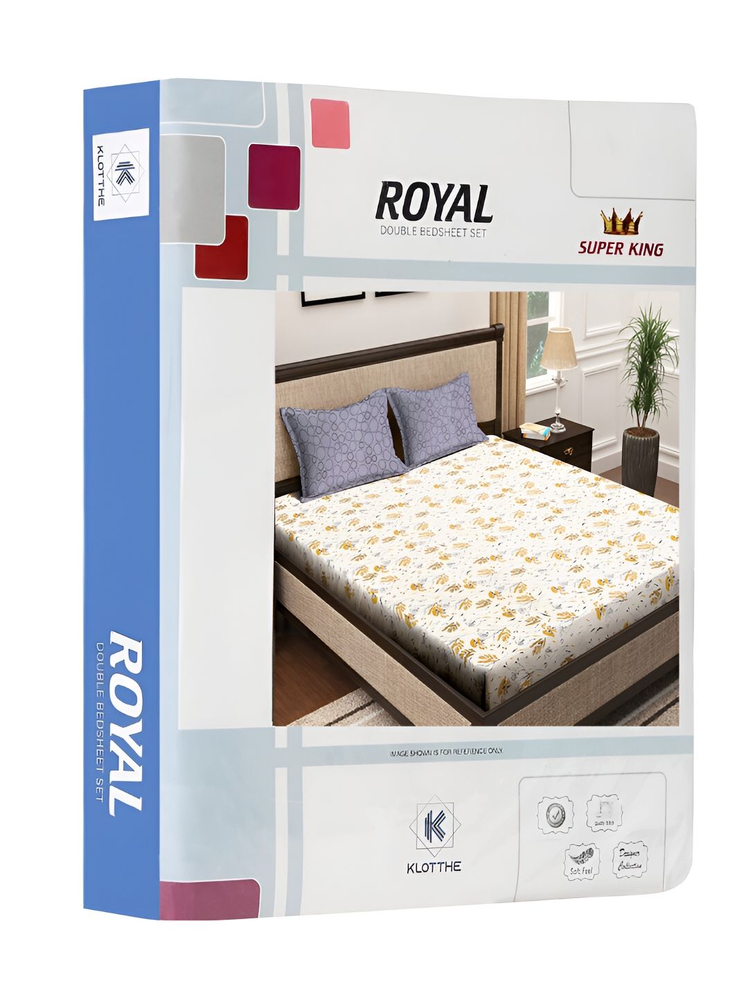 KLOTTHE White Floral Cotton 300 TC King Cadar Halus dengan 2 Sarung Bantal-106 x 106 inci