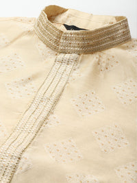SOJANYA Men Cream-Coloured & Golden Ethnic Motifs Kurta