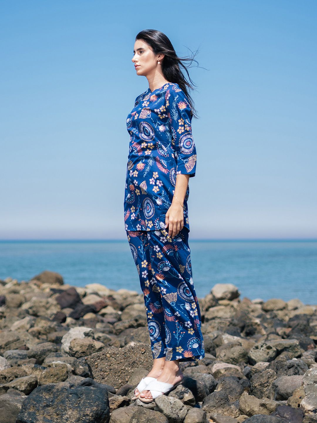 SANSKRUTIHOMES Ethnic Motif Pure Cotton Top & Trouser Co-Ord Set